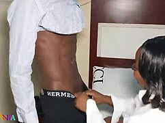 Stepmom catches him eyeing her skirt and visits for ebony pussy lick and fuck.