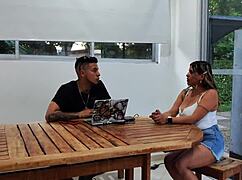 hey babe check this skinny colombian wife cooking up a hot fuck with muscular hubby