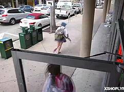 sideways desk fuck with teen athena rayne caught shoplifting by officer before cum on tits