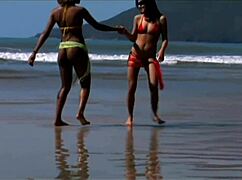 Young lesbians lick and toy tight holes seaside