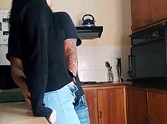 best friend bends me over kitchen counter for pussy pounding