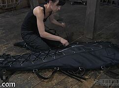 restrained girl punished hard in the garage