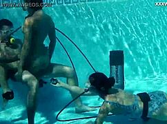 Candy and Lizzy Fuck Mike Hard Underwater in Pool