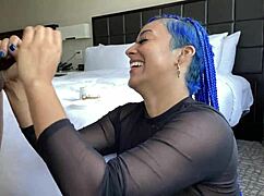 man i cant stop slurping on this blue hair sluts deepthroat monster cock cum facial