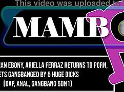 exotic ebony ariella ferraz back for some wild play with five big guys...