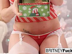 two busty blondes unwrap their big tit christmas sex toys and fuck wildly