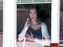 step granny catches young perv spying on her big tits and curves