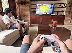 Redhead milf begs foreign friend bareback creampie her huge tits pussy!