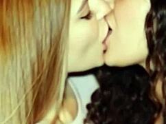 Katherine And Megan French Kiss As Sexy Lesbian Girlfriends