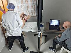 GYNECOLOGIST FUCKS WIFE behind CUCKOLD in ultrasound exam