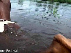 tourist pounds skinny african tribe womans pussy by forest stream
