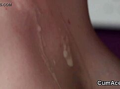 Frisky model kneels for extreme blowbang bukkake facial swaps gulps cumshots POV style