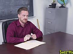 austrian teen coed in uniform bounces hard on cock with blowjob and facial finish