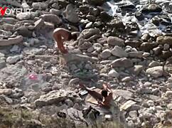 Stranger slams horny beach chick relentlessly right in public voyeur paradise with tan lines