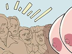 giantess grows huge tits and ass from water in moaning comic.