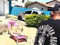 Blonde milf wife fucks pool cleaner hard outdoor sheer red after husband leaves