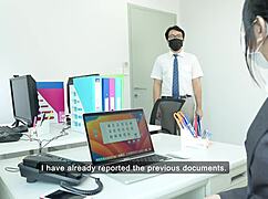 Office shemale secretary licks and fingers staff in homemade pov seduction at work