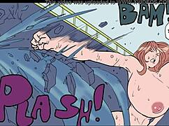 giantess grows huge tits and ass from water in moaning comic.