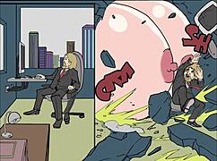 giantess grows huge tits and ass from water in moaning comic.