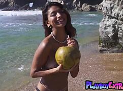 damn i'm loving this flexible latina teen carolina reyes posing nude on the beach