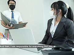 Office shemale secretary licks and fingers staff in homemade pov seduction at work