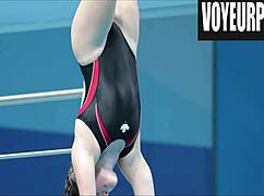 i can't stop spying on these young bikini babes' long legs during high dives