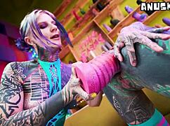 pierced tatted goth girls ride toys to wild orgasms nonstop