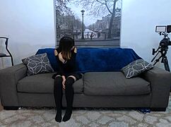 Skinny Asian slut chokes on cock deepthroat before anal pounding in POV