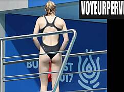 i can't stop spying on these young bikini babes' long legs during high dives