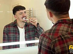 in the dorm, guy shares girlfriend by accident leading to creampie then sloppy threesome