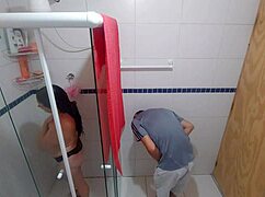 husband rams stepdaughter's big ass in bathroom