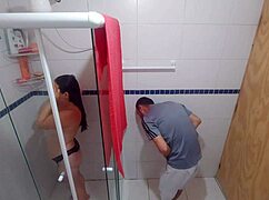 husband rams stepdaughter's big ass in bathroom