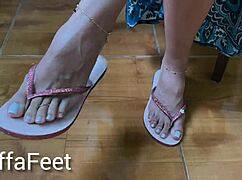 Goddess Kiffa dangles flip flops with French nails and anklets