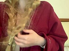 OH MY GOD this cute blonde babe with big natural tits gropes her sexy body in the forest