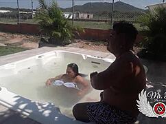 public jacuzzi blowjob doggy bareback with lover outdoors