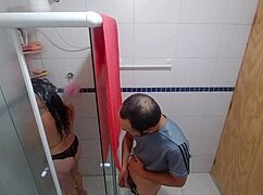 husband rams stepdaughter's big ass in bathroom