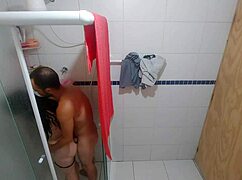 husband rams stepdaughter's big ass in bathroom