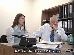 mina k's natural tits and shaved pussy tease hard in the office for that big loan seduction