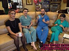 What happens backstage when Channy Crossfire strips in heels for hairy anal fingering?