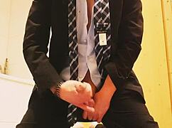 Overwhelming urges surge through solo masturbation in sleek business suit