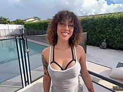 Jmac ravages sexy nerd Kira Perez's pussy in backyard