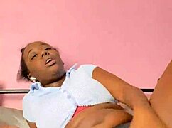 Skinny ebony queefs creamy farts from hairy gaping beaver close up