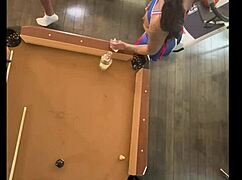 cheerleader, pool hall doggystyle on bbc or sloppy blowjob first?