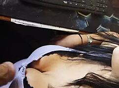 😍 Maya gives a steamy Cuban handjob to thank the king of the room with her big tits out 👅