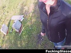 Glasses-wearing beach coed Soni Mall drops for blowjob and casual hardcore teen sex