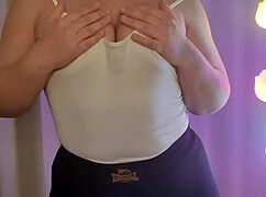 Curvy homemade milf spits on natural tits in sexy fetish play