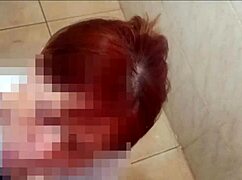 ruivinha catches cute redhead cousin jerkin off in shower and jumps in to suck and fuck bareback