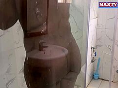 hey ebony wife, your husband's friend hides behind bathroom door for hardcore shower creampie fuck