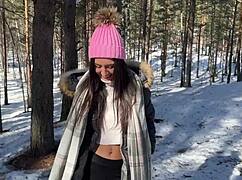 i'm fucking this skinny teen in snowy forest creampie dripping wet pussy outdoors