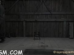 gagged beauty bound tight as he chokes fucks and spanks her shaved clit hard